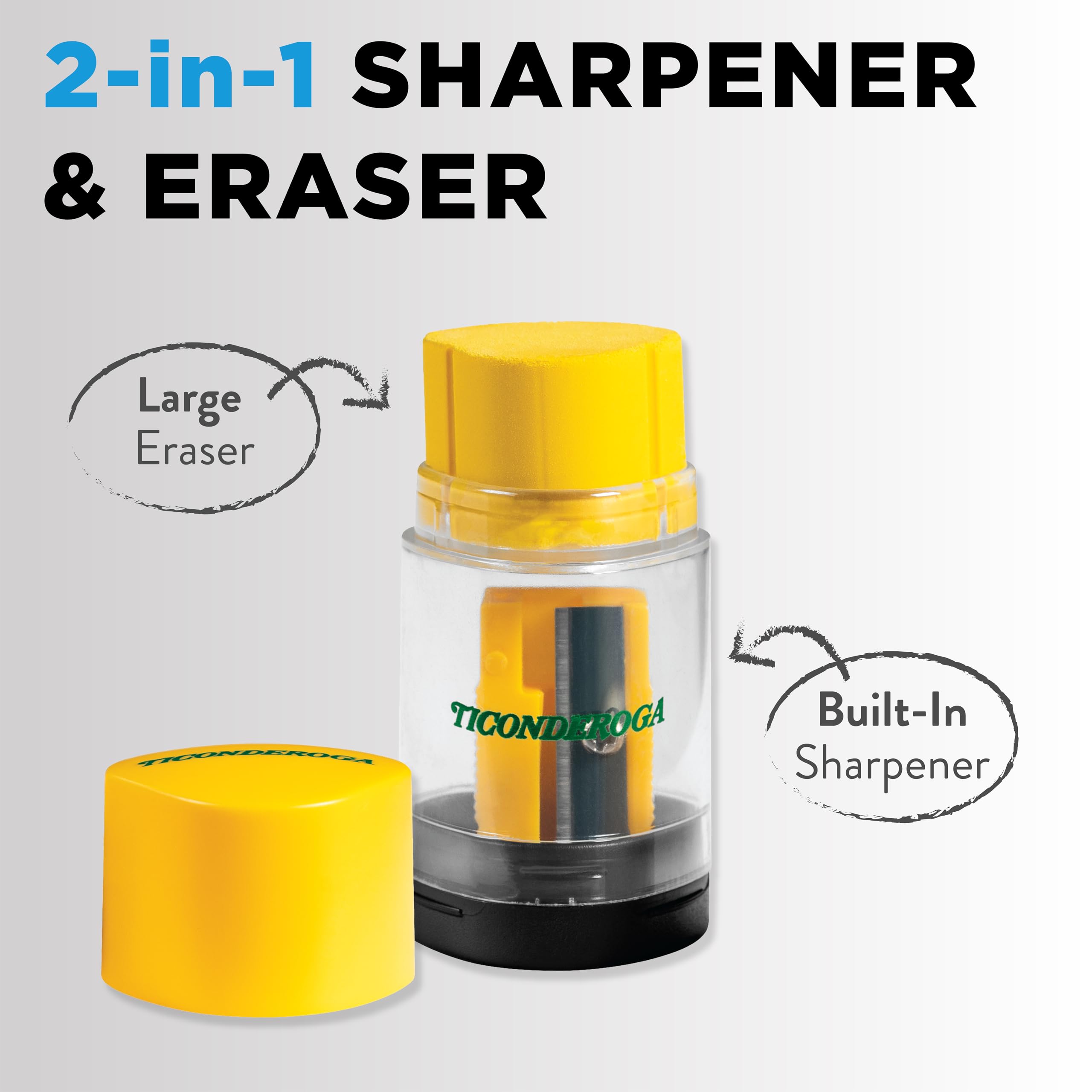 Ticonderoga Duo 2-in-1 Pencil Sharpener & Eraser, Yellow, 6 Count - Image 4