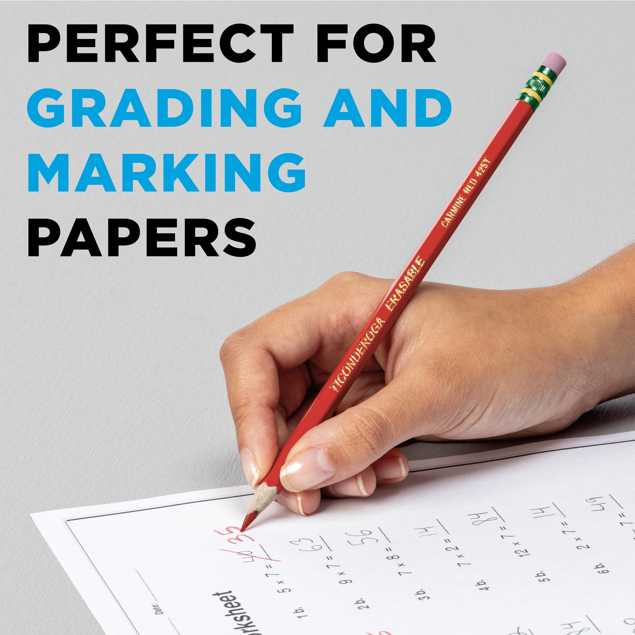 TICONDEROGA Erasable Checking Pencils, Pre-Sharpened with Eraser, Red, Pack of 2 (13901) - Image 4