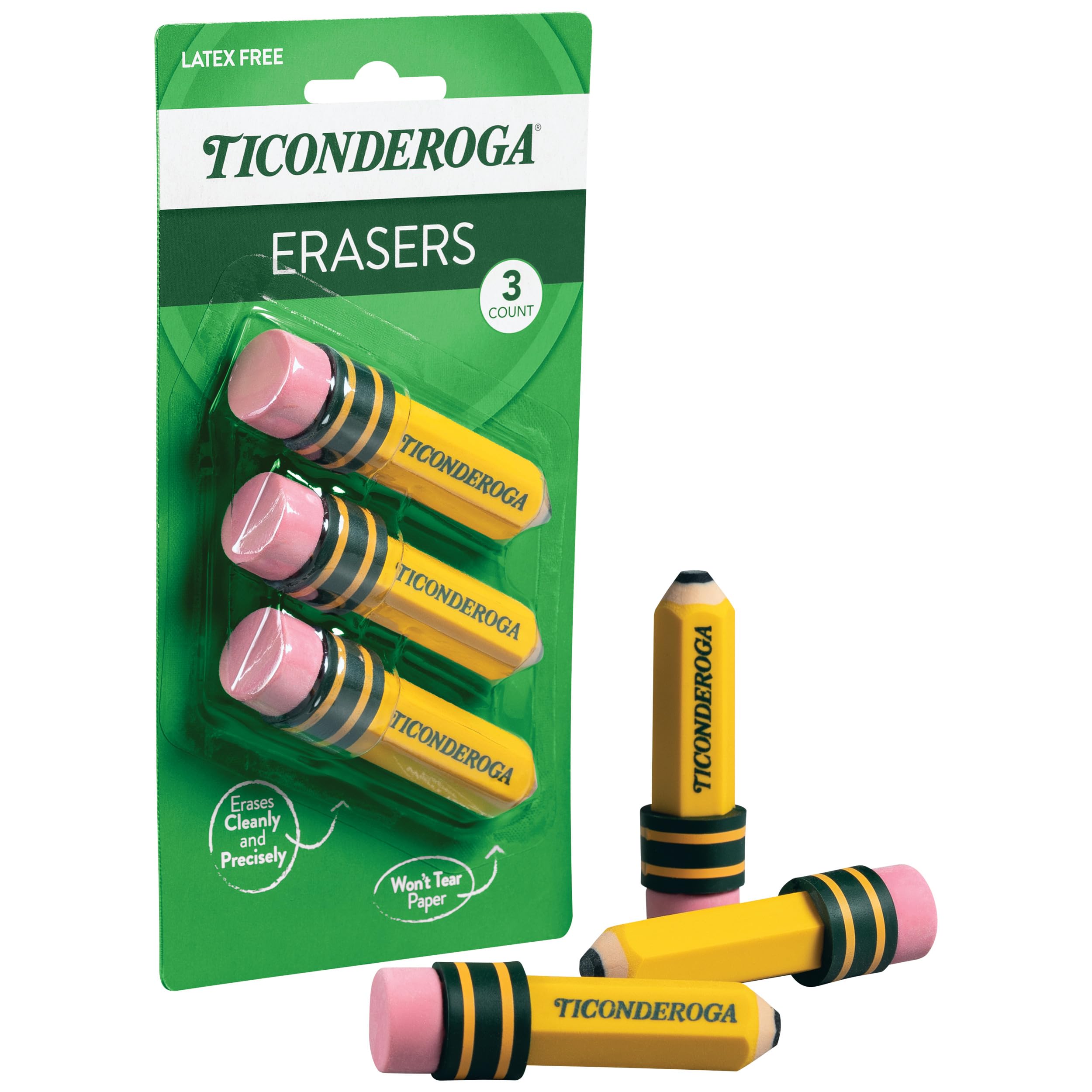 TICONDEROGA ® Erasers, Pencil Shaped, Yellow, 3 ct (38953) - Image 4