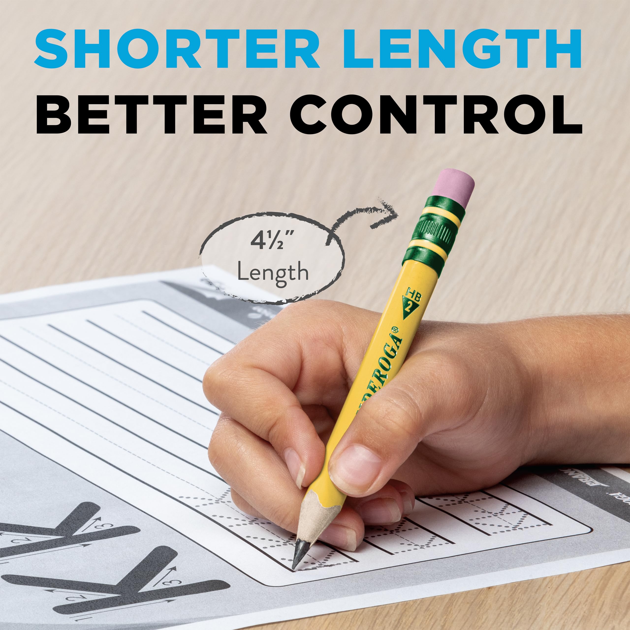 Ticonderoga My First Half-Size Wooden Pencils, Large Triangle-Barrel Pre-Sharpened #2 (HB) Short 4.5" Yellow Pencils with Erasers, Yellow, 12/Pack - Image 6