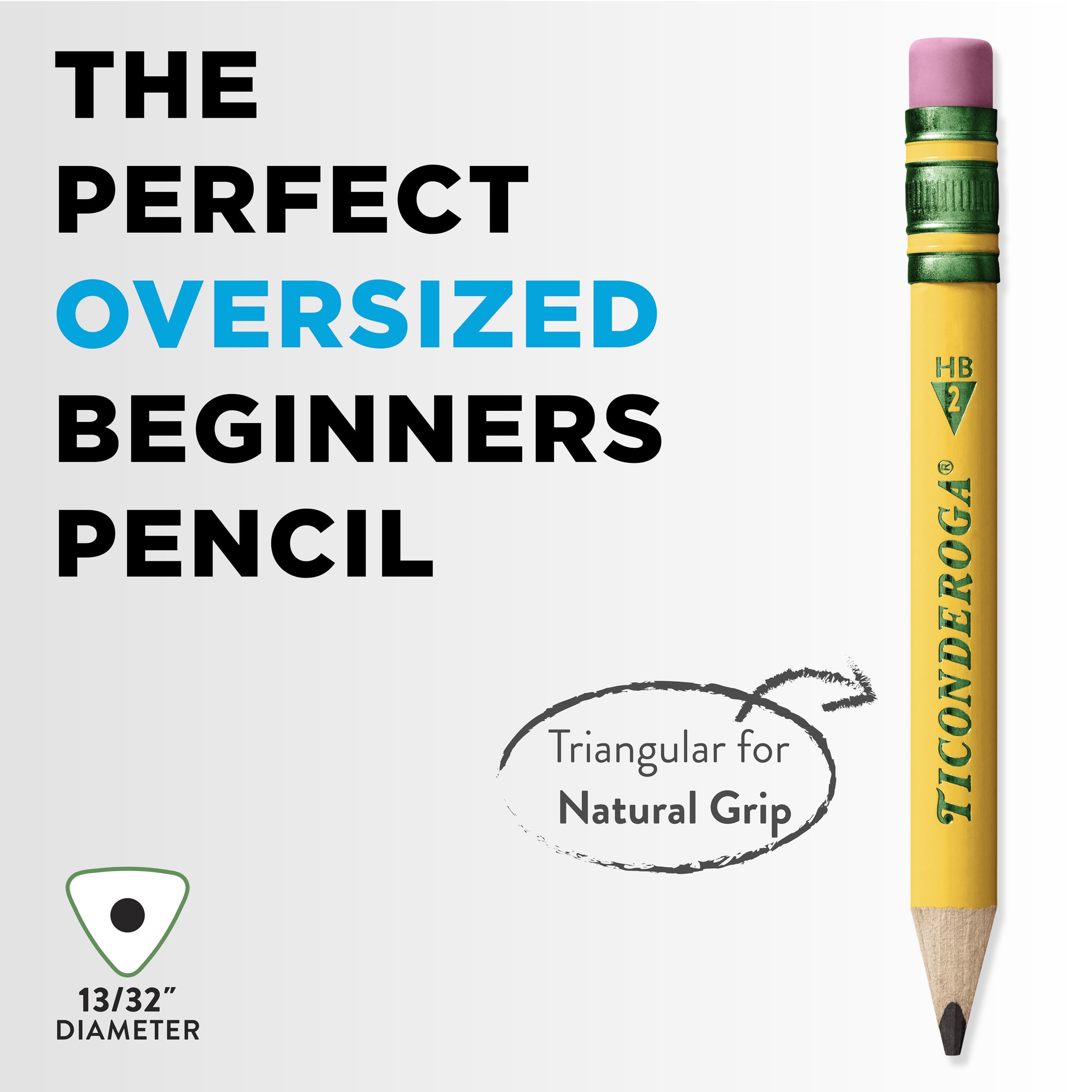 Ticonderoga My First Half-Size Wooden Pencils, Large Triangle-Barrel Pre-Sharpened #2 (HB) Short 4.5" Yellow Pencils with Erasers, Yellow, 12/Pack - Image 7