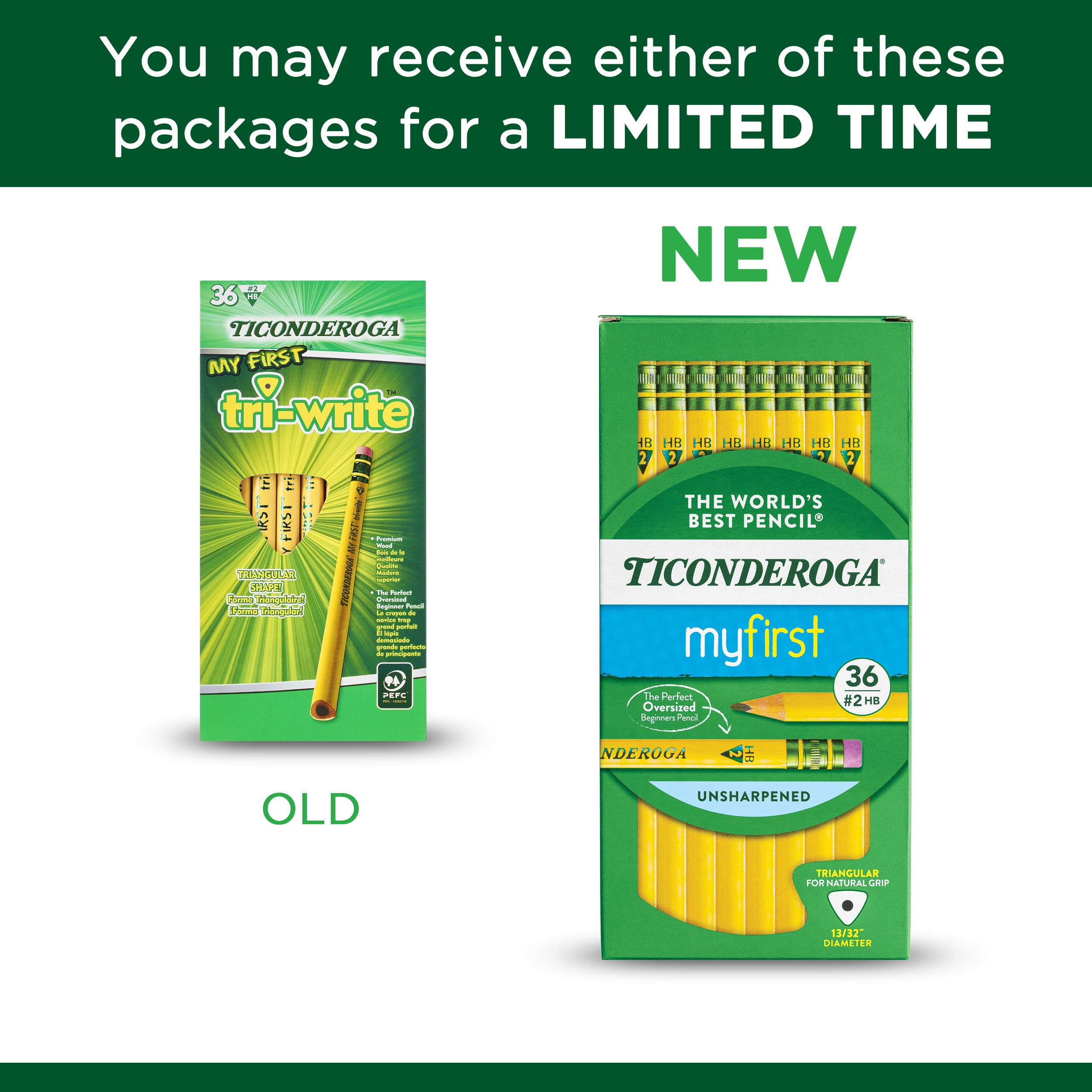 Ticonderoga My First Tri-Write Wood-Cased Pencils, Unsharpened, 2 HB Soft, With Erasers, Yellow, 36 Count - Image 7