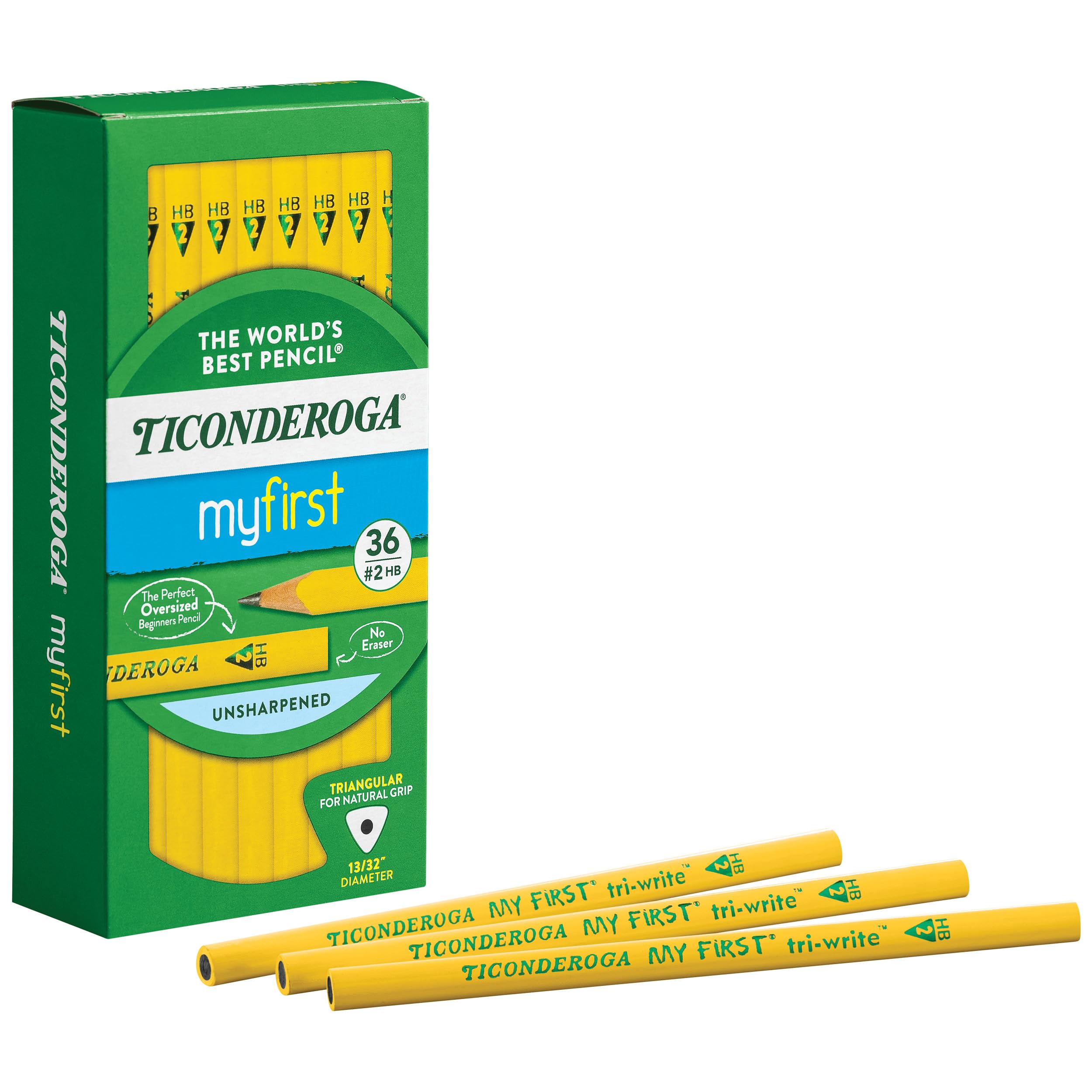 Ticonderoga My First Tri-Write Wood-Cased Pencils, Unsharpened, 2 HB Soft, Without Erasers, Yellow, 36 Count - Image 4