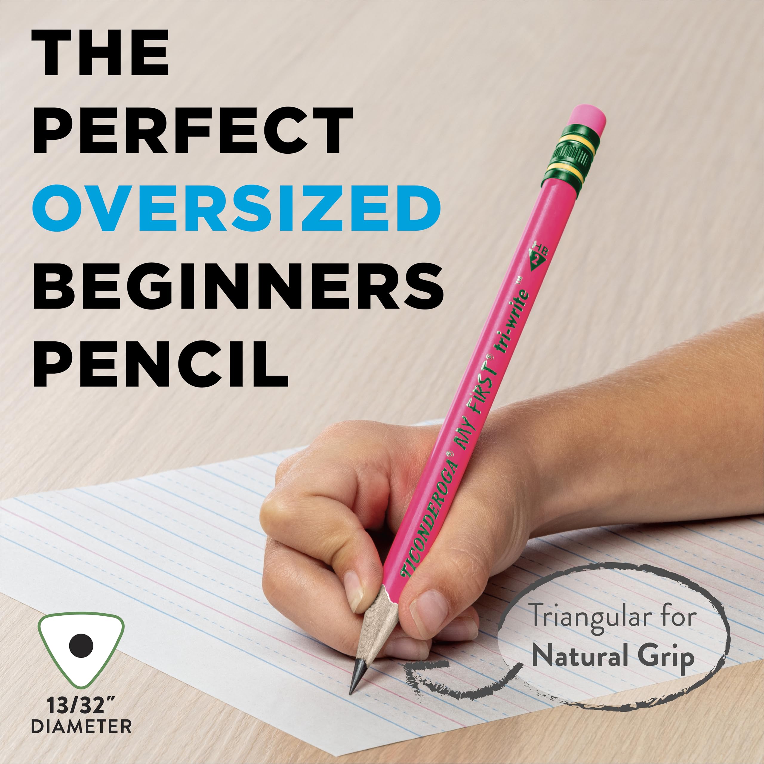 Ticonderoga My First Tri-Write Wood-Cased Pencils with Sharpener, Pre-Sharpened, 2 HB, With Erasers, Neon Colors, 2 Count, 6 Packs - Image 3