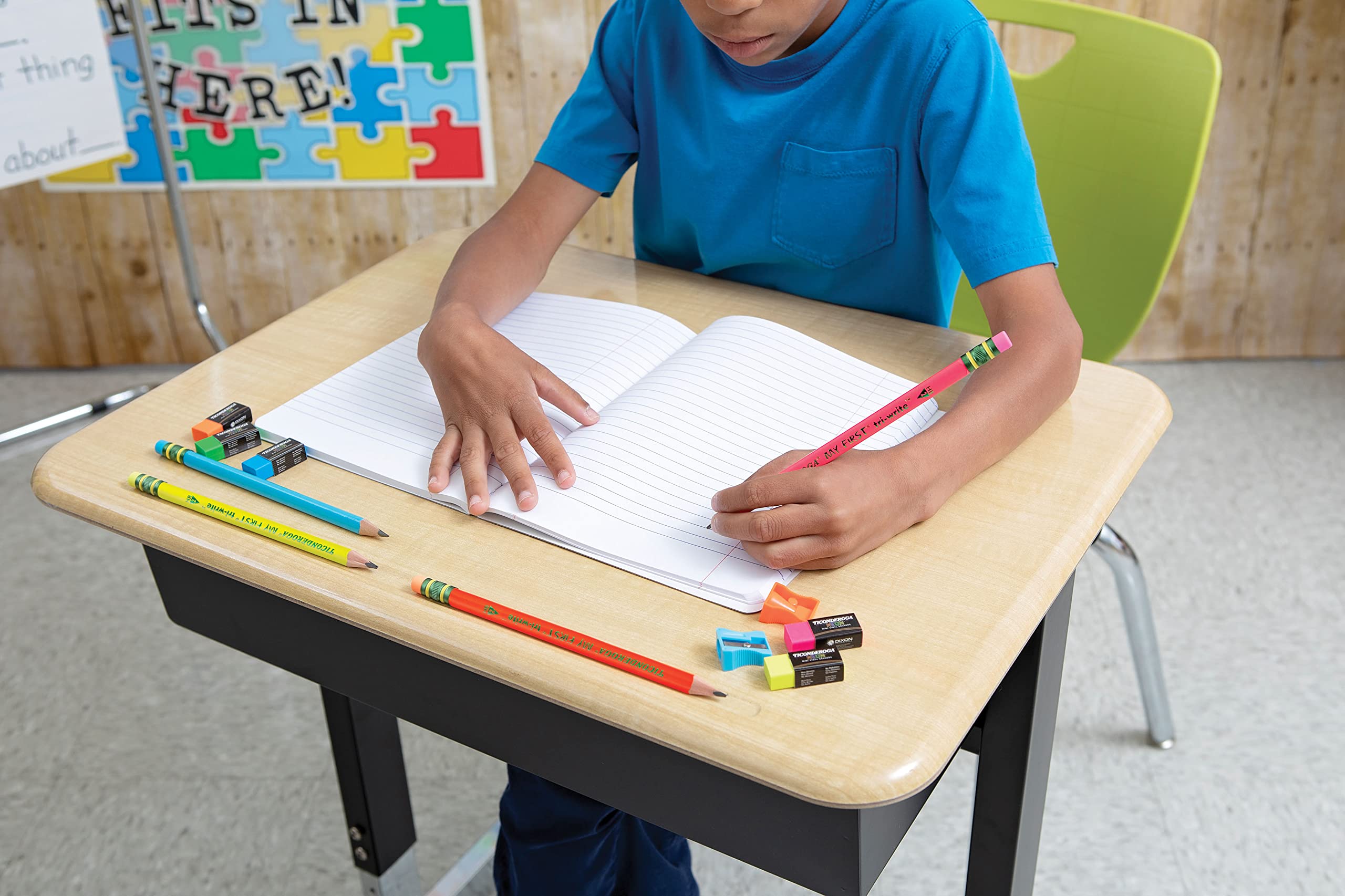 Ticonderoga My First Tri-Write Wood-Cased Pencils with Sharpener, Pre-Sharpened, 2 HB, With Erasers, Neon Colors, 2 Count, 6 Packs - Image 6