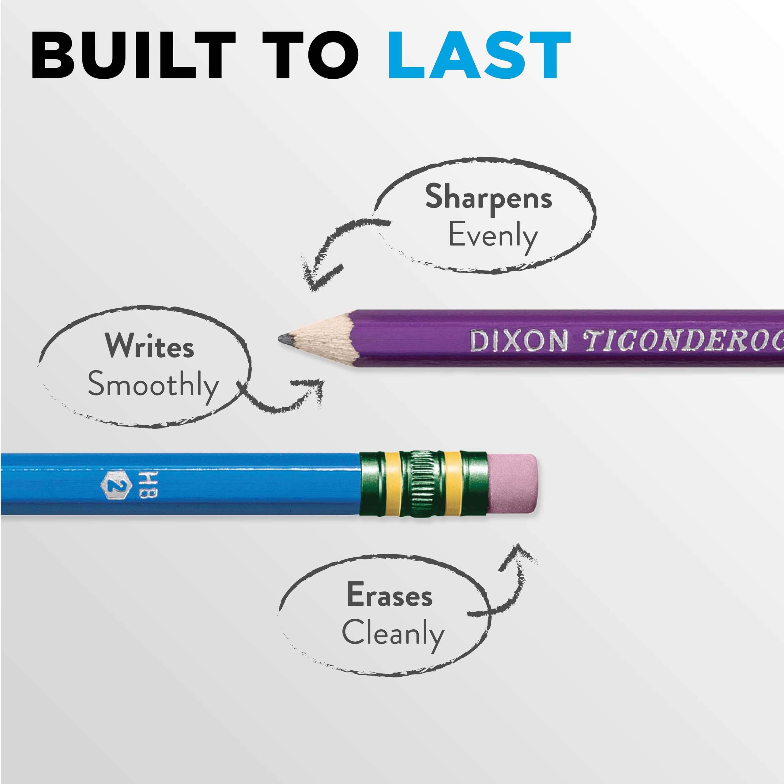 TICONDEROGA Pencils, Wood-Cased Graphite, #2 HB Soft, Pre-Sharpened, Assorted Color Barrels, Black Lead, 10-Pack (13932) - Image 3