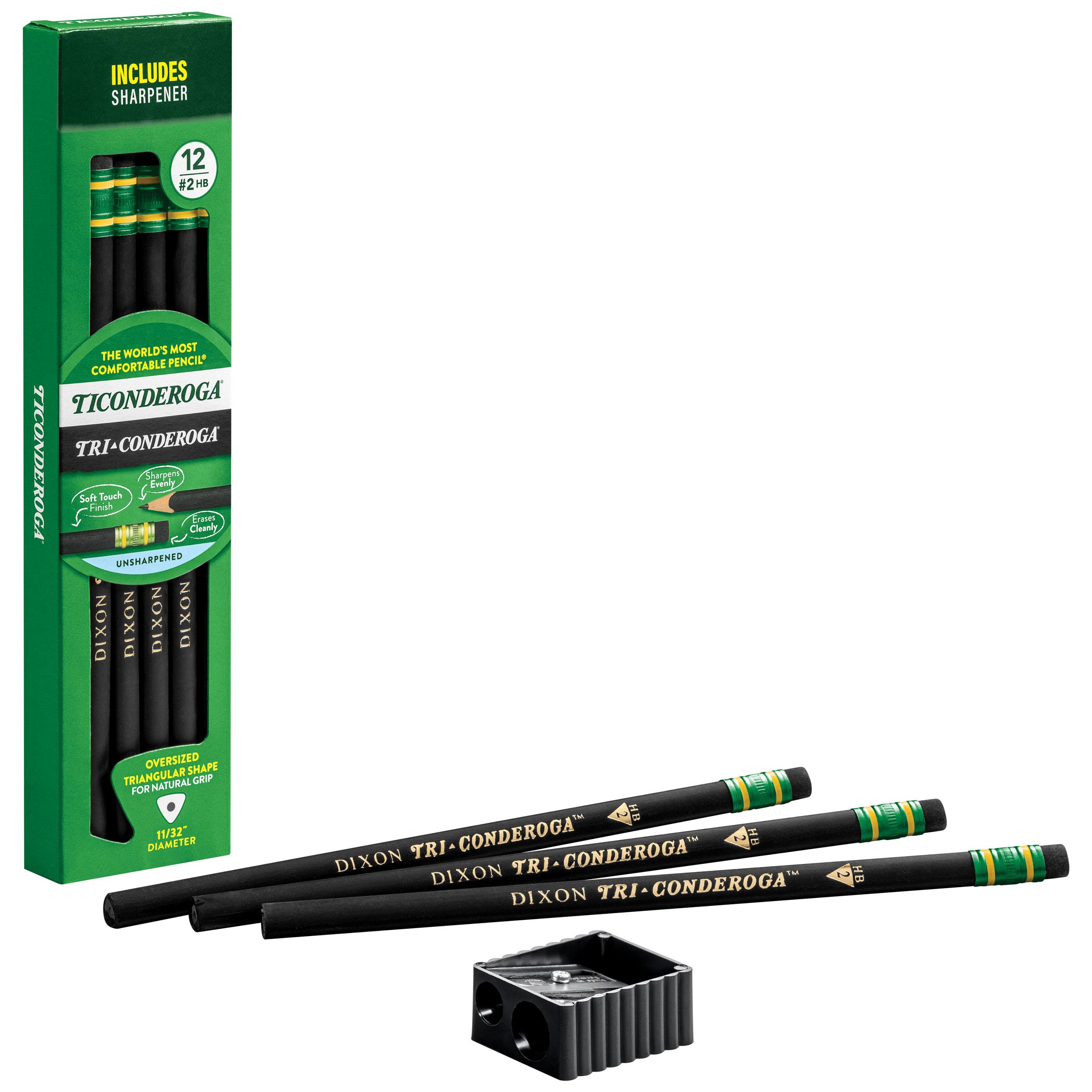 Ticonderoga Tri-Conderoga Triangular Pencils, Wood-Cased #2, Sharpener, Soft Touch Comfort Barrel, Black, 12-Pack (22500) - Image 4