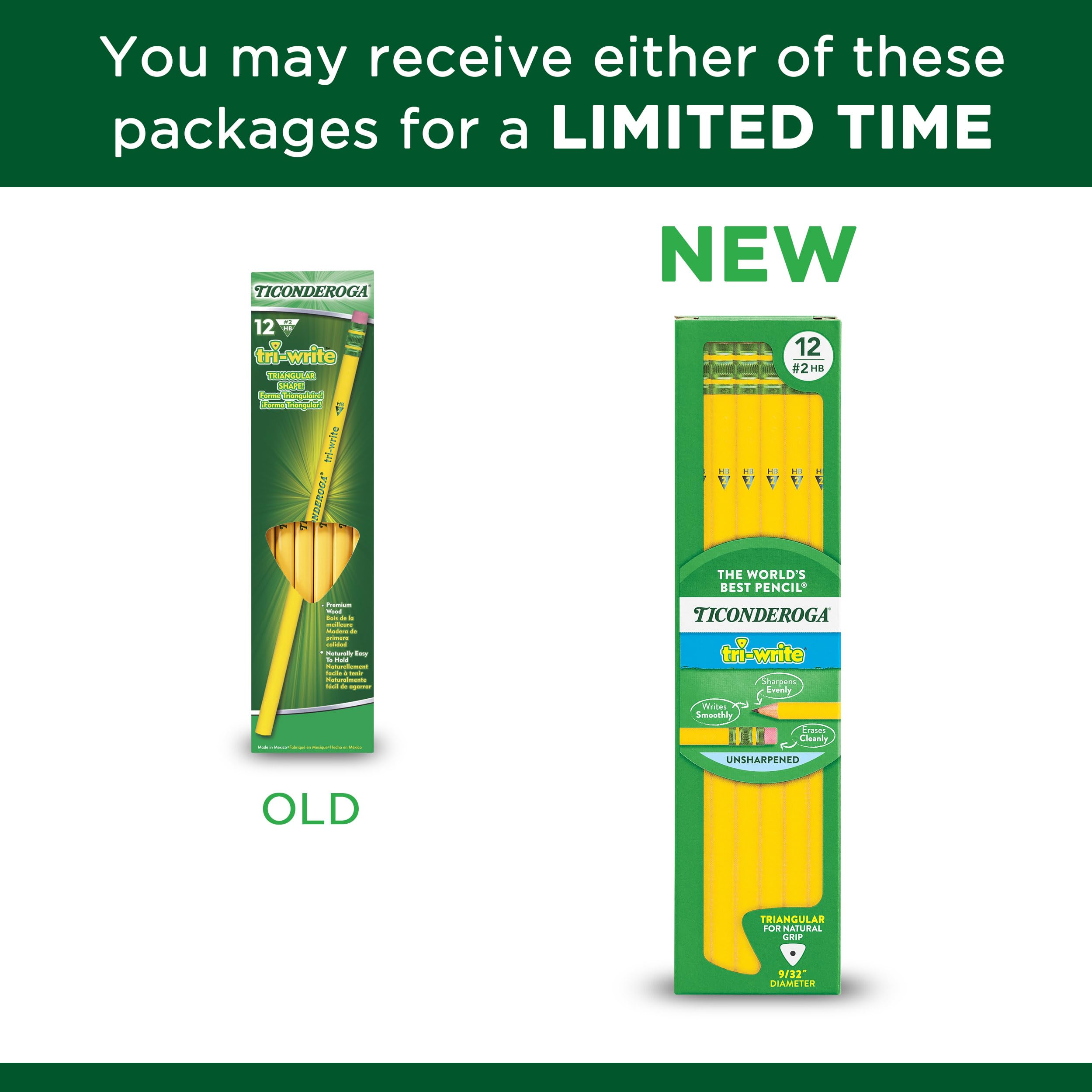 Ticonderoga Tri-Write Wood-Cased Pencils, 2HB Soft, Yellow, 12 Count - Image 6