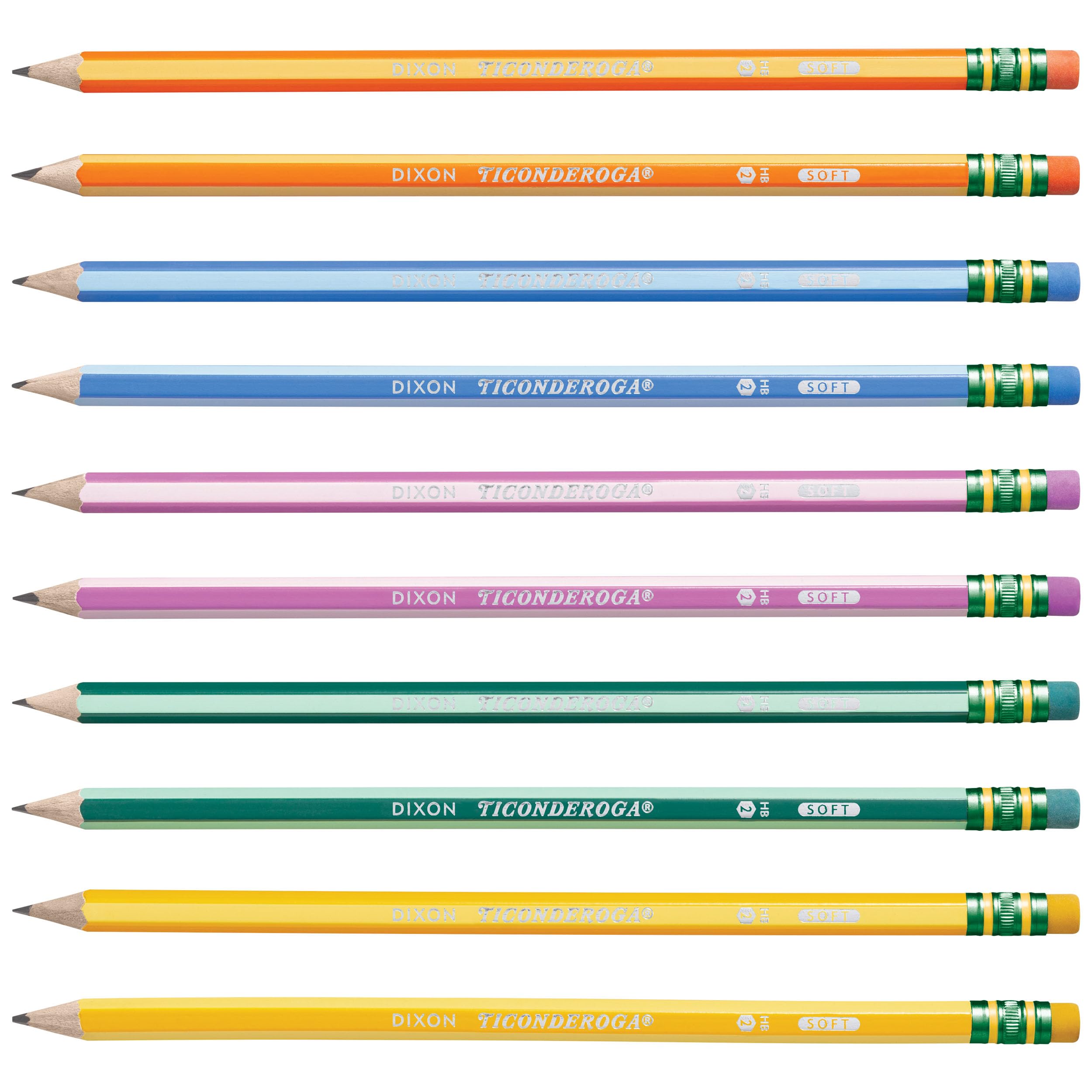 Ticonderoga X13910 Striped Wood-Cased Pencils, 2 HB Soft, Pre-Sharpened, 10 Count, Assorted Colors - Image 3
